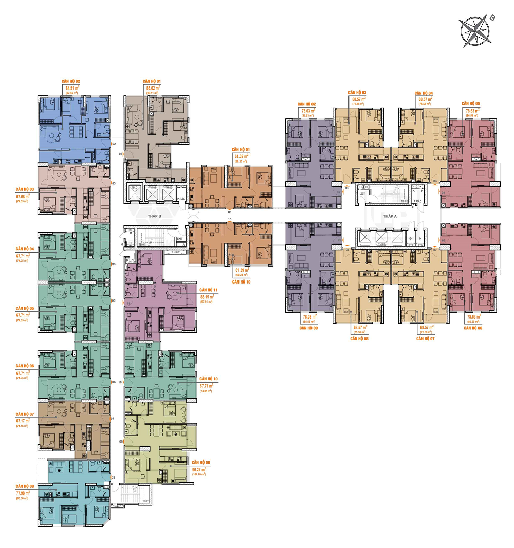 mặt bằng chung cư bea sky tầng 7 – 10 và 16 – 20 
