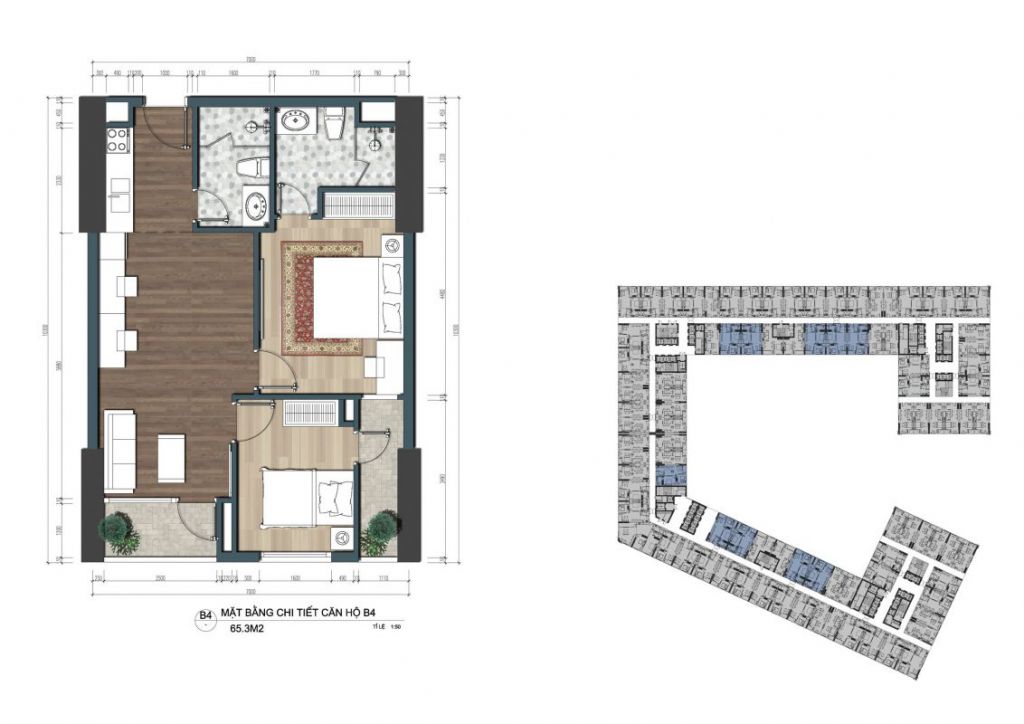 thiết kế căn hộ officetel the lotus center 65 m2