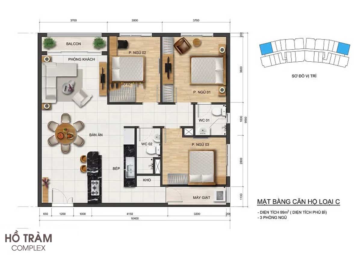 thiết kế căn hộ 3 phòng ngủ