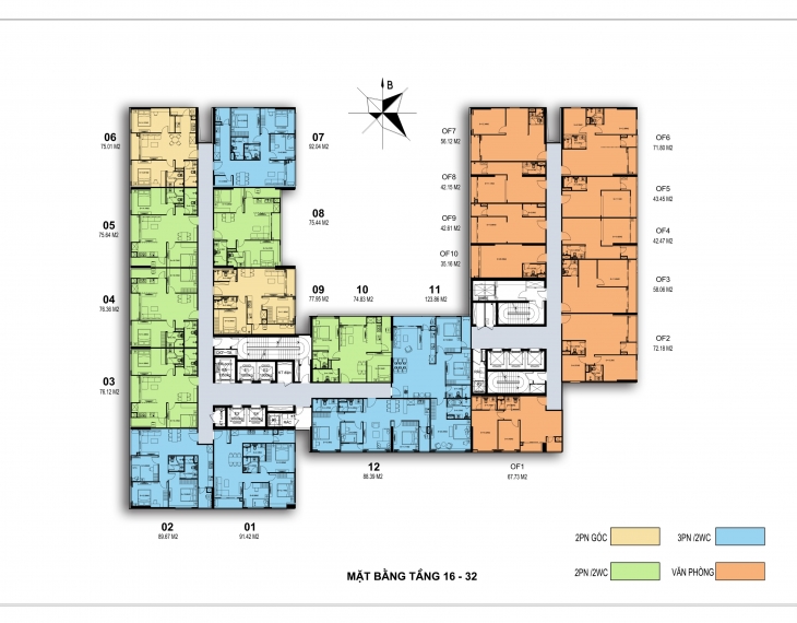 mặt bằng chung cư harmony square tầng 16-32