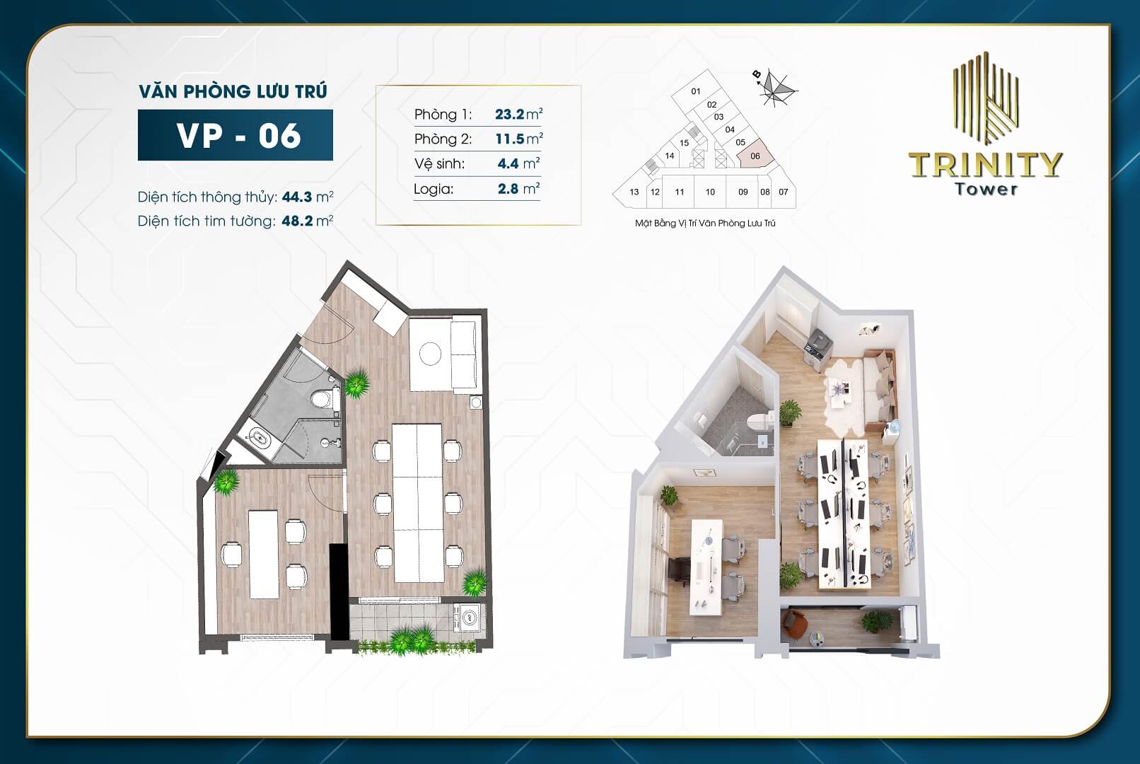 thiết kế căn hộ officetel trinity tower