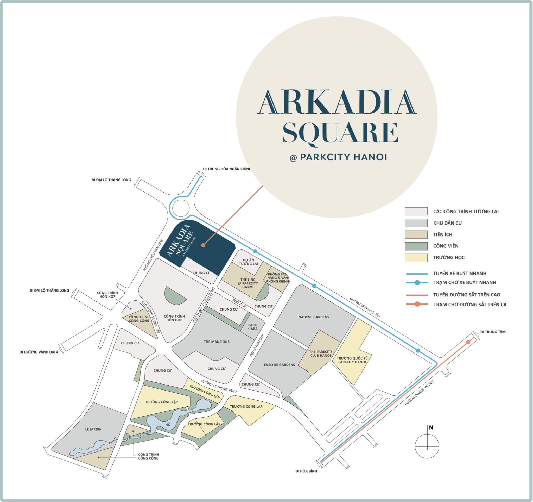 vị trí dự án arkadia square park city hà nội
